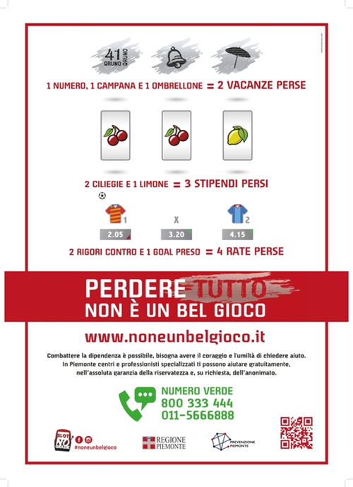 Campagna di comunicazione della Regione Piemonte sul contrasto al gioco d'azzardo
