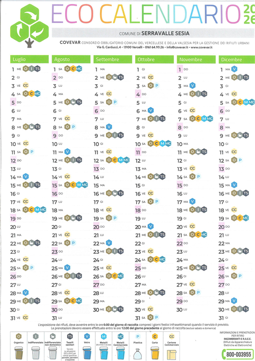 Nuovo Calendario raccolta differenziata rifiuti anno 2026.